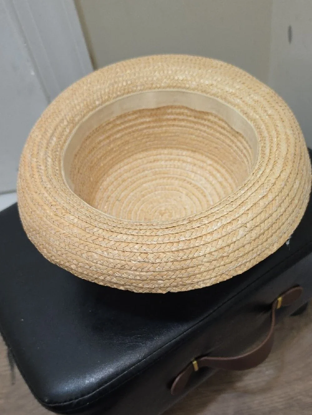 Straw Boater Hat with Purple & Orange Flower Accent